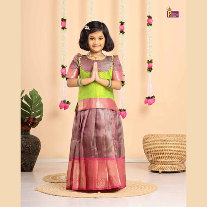 Kids Green with Pink Traditional Pattupavadai PPP1692