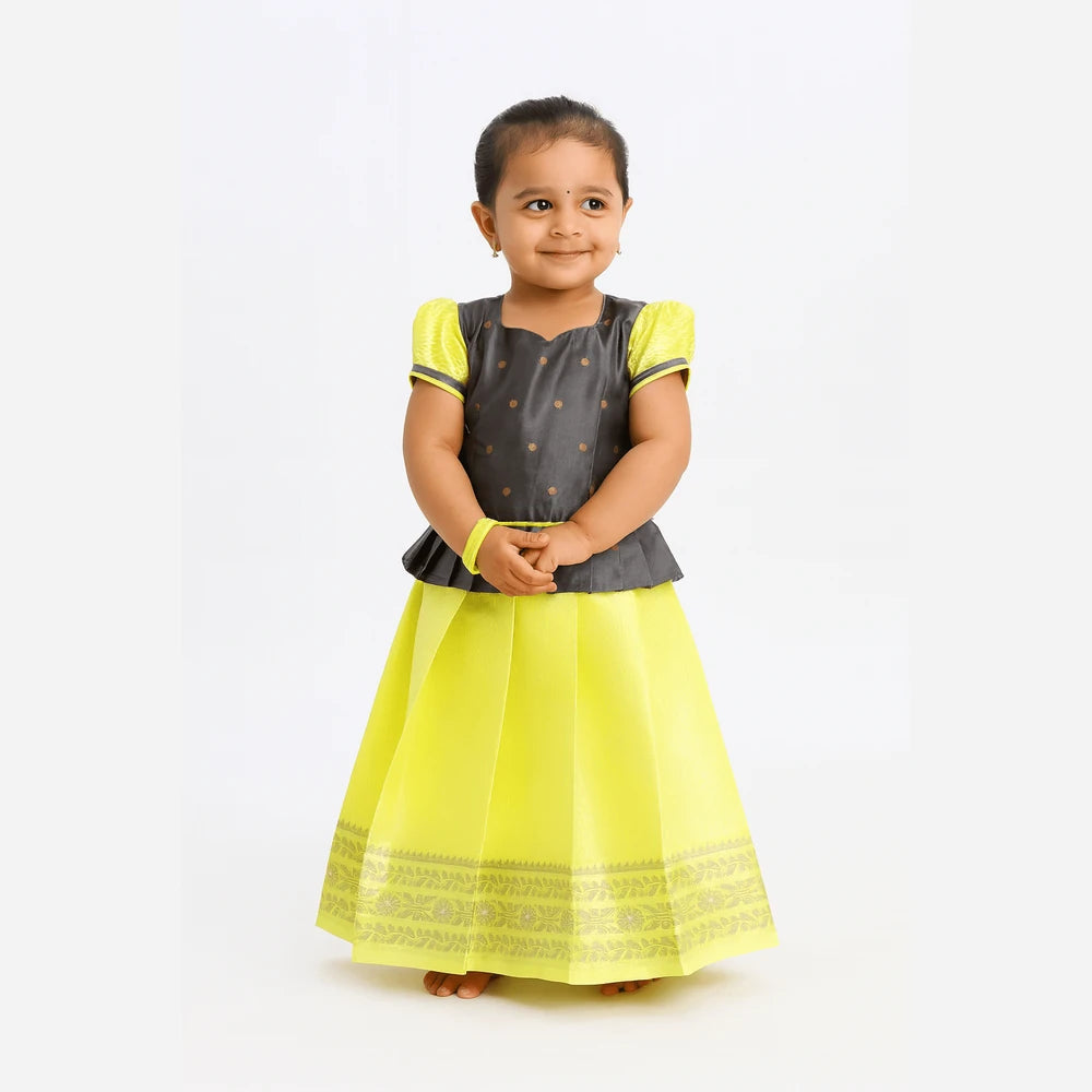 Kids Grey Light yellow Baby Pattu Pavadai PPP1419