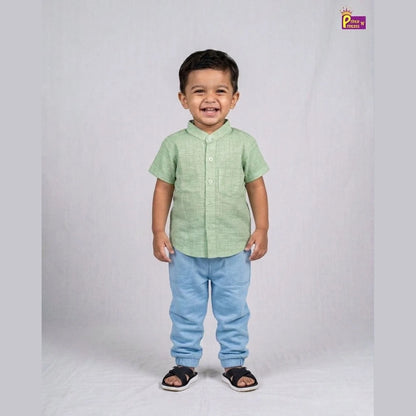 Kids Half Sleeve Chinese Color Cotton Shirt in Pista Green ST227
