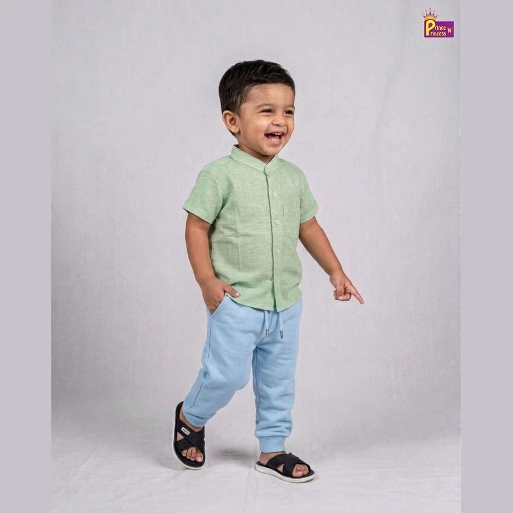Kids Half Sleeve Chinese Color Cotton Shirt in Pista Green ST227