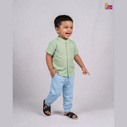 Kids Half Sleeve Chinese Color Cotton Shirt in Pista Green ST227