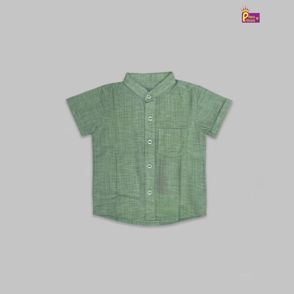 Kids Half Sleeve Chinese Color Cotton Shirt in Pista Green ST227
