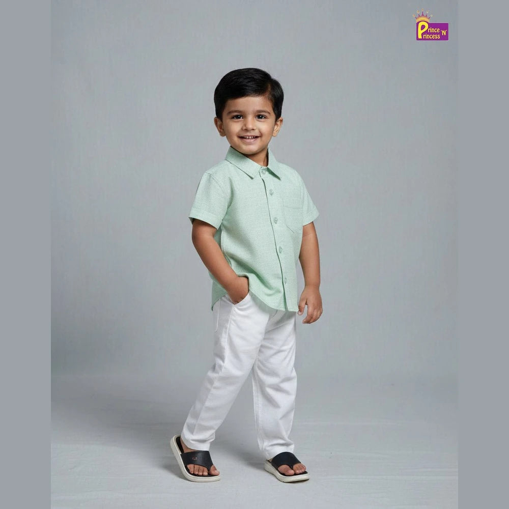 Kids Half Sleeve Cotton Shirt in Pista Green ST226