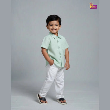 Kids Half Sleeve Cotton Shirt in Pista Green ST226