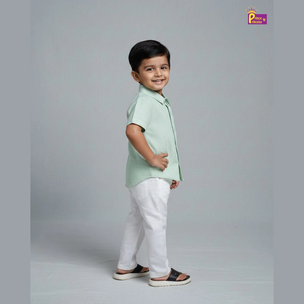 Kids Half Sleeve Cotton Shirt in Pista Green ST226