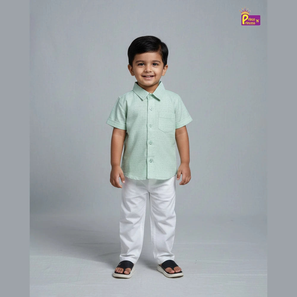 Kids Half Sleeve Cotton Shirt in Pista Green ST226