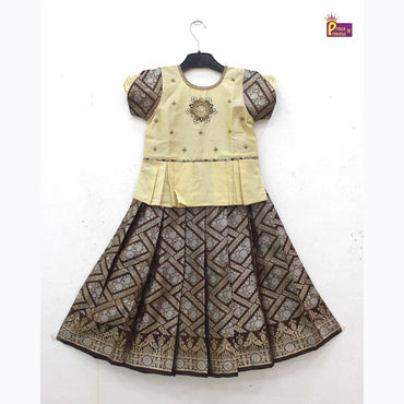 Kids Halfwhite with Brown Traditional AARI Work pattu Pavadai PPP1538