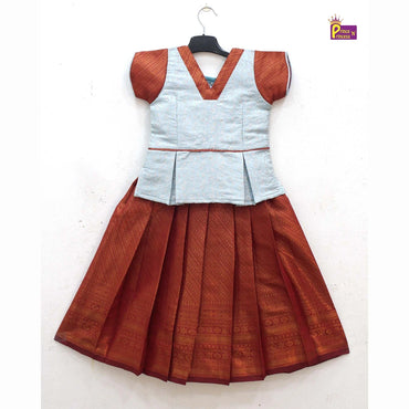 Kids Ice Blue with Copper Traditional Pattupavadai PPP1792