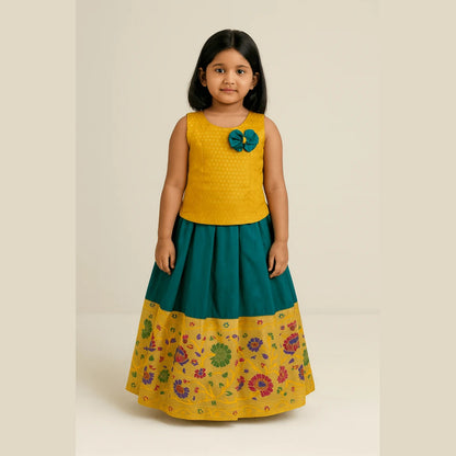 Kids Little Yellow and Green Traditional Pattupavadai PPP1822