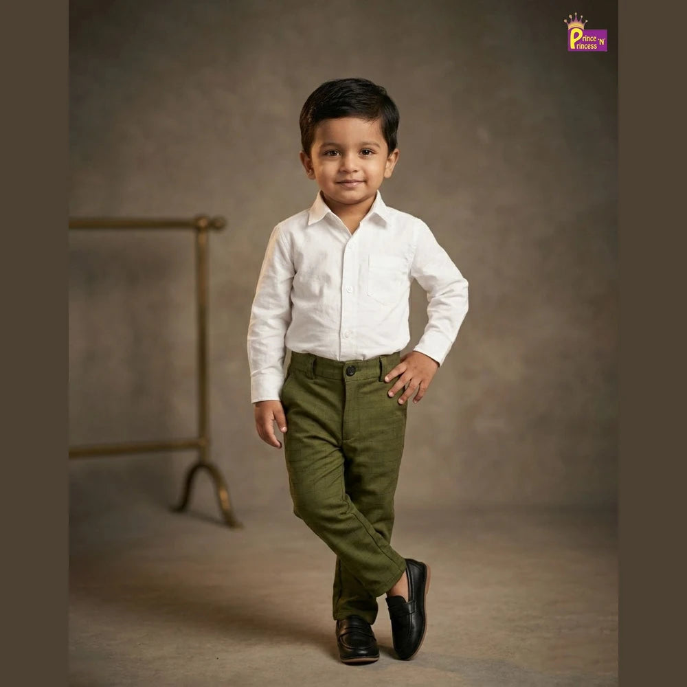 Kids Lycra Full Length Pant in Olive Green PT023