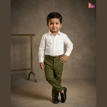 Kids Lycra Full Length Pant in Olive Green PT023