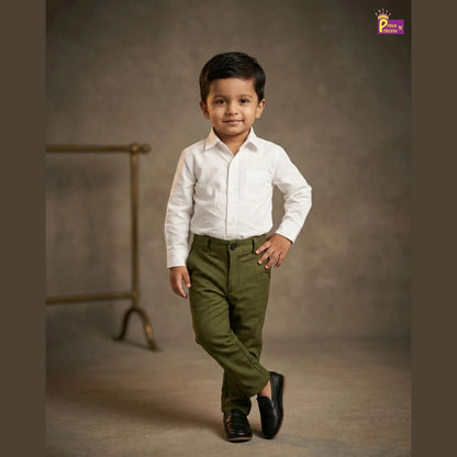 Kids Lycra Full Length Pant in Olive Green PT023