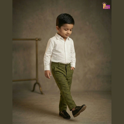 Kids Lycra Full Length Pant in Olive Green PT023