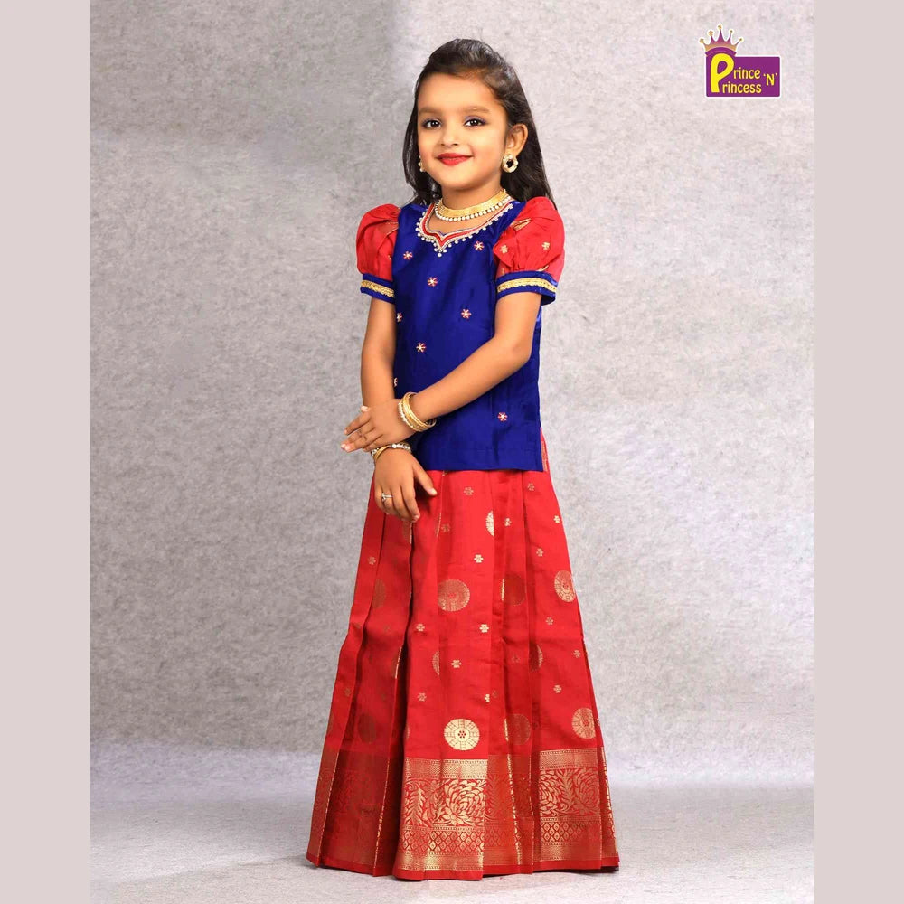 Kids Maroon Blue Grand Aari Work Pattu Pavadai PPP1097