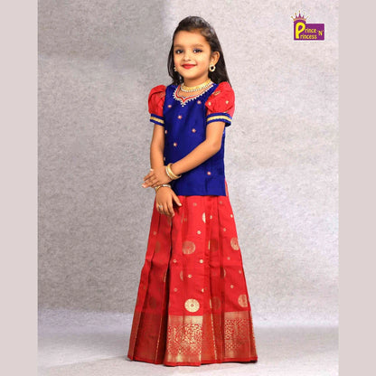Kids Maroon Blue Grand Aari Work Pattu Pavadai PPP1097