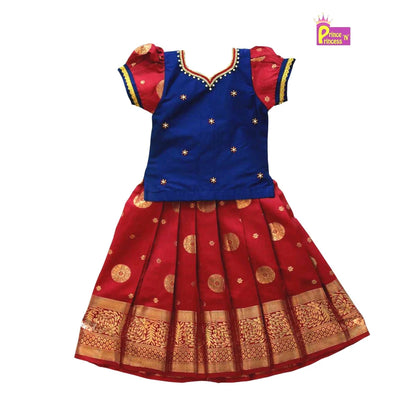 Kids Maroon Blue Grand Aari Work Pattu Pavadai PPP1097