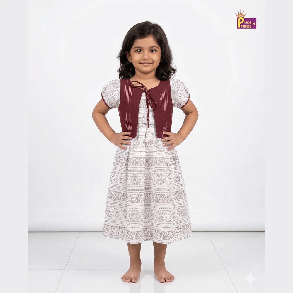Kids Maroon Coat Cotton Frock CF404