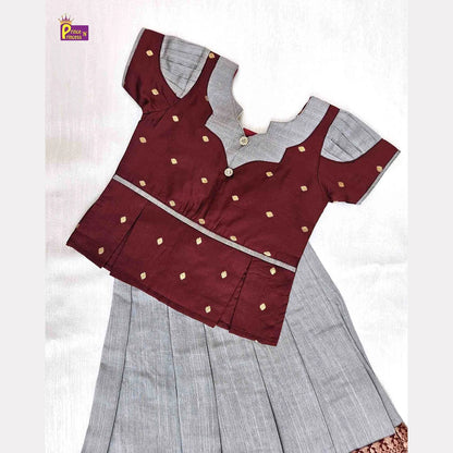 Kids Maroon Grey Traditional Pattu pavadai PPP1509