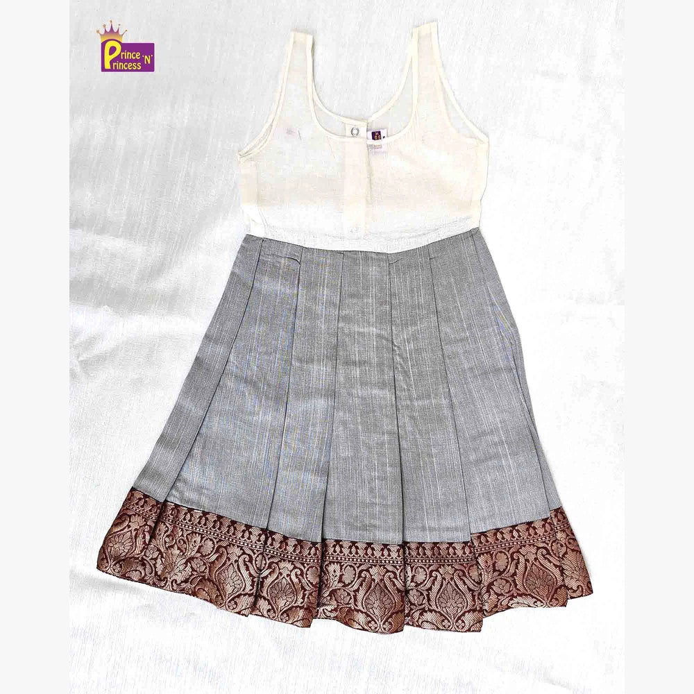 Kids Maroon Grey Traditional Pattu pavadai PPP1509
