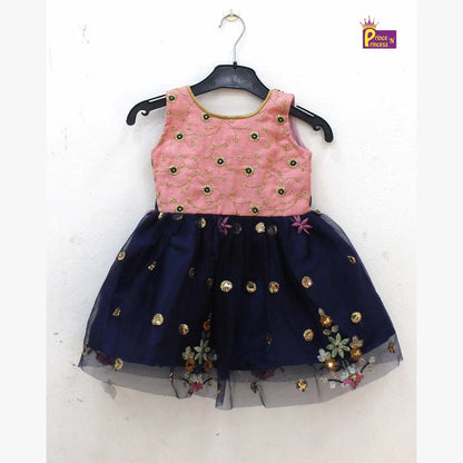 Kids Navy blue Pink Party Frock LDF313