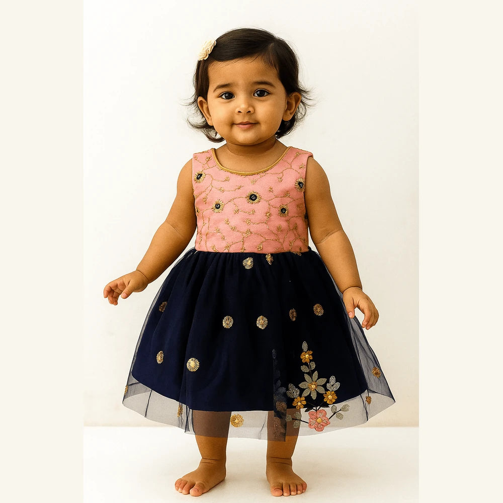Kids Navy blue Pink Party Frock LDF313