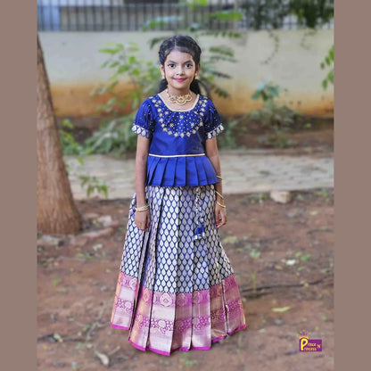 Kids Neavy Blue Traditional AARI Work pattu Pavadai PPP1544