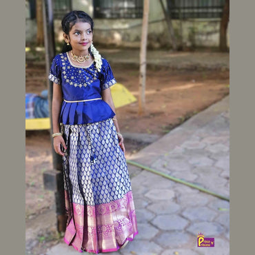 Kids Neavy Blue Traditional AARI Work pattu Pavadai PPP1544