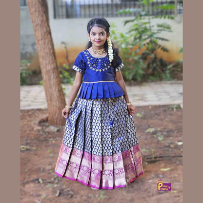 Kids Neavy Blue Traditional AARI Work pattu Pavadai PPP1544