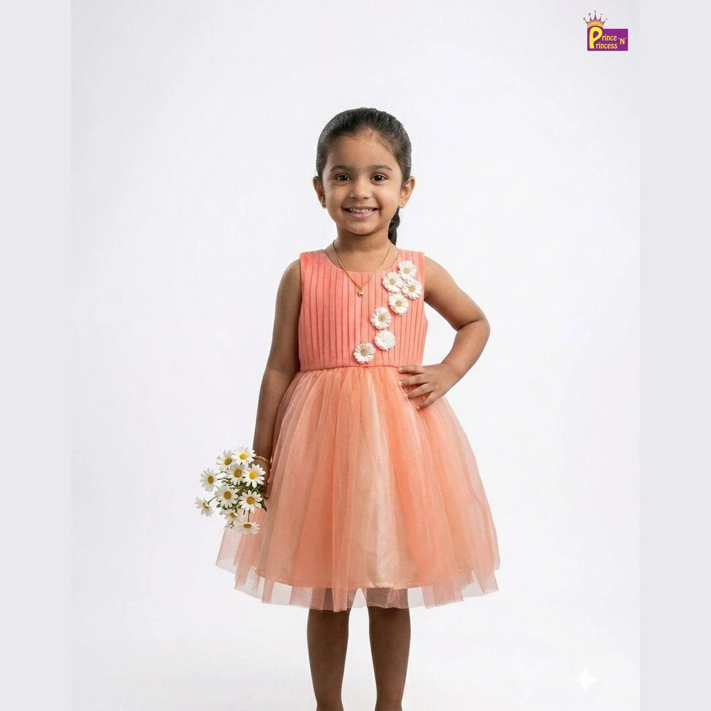 Kids Netted Party Gown in Peach WGF064