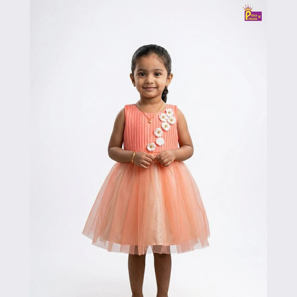Kids Netted Party Gown in Peach WGF064