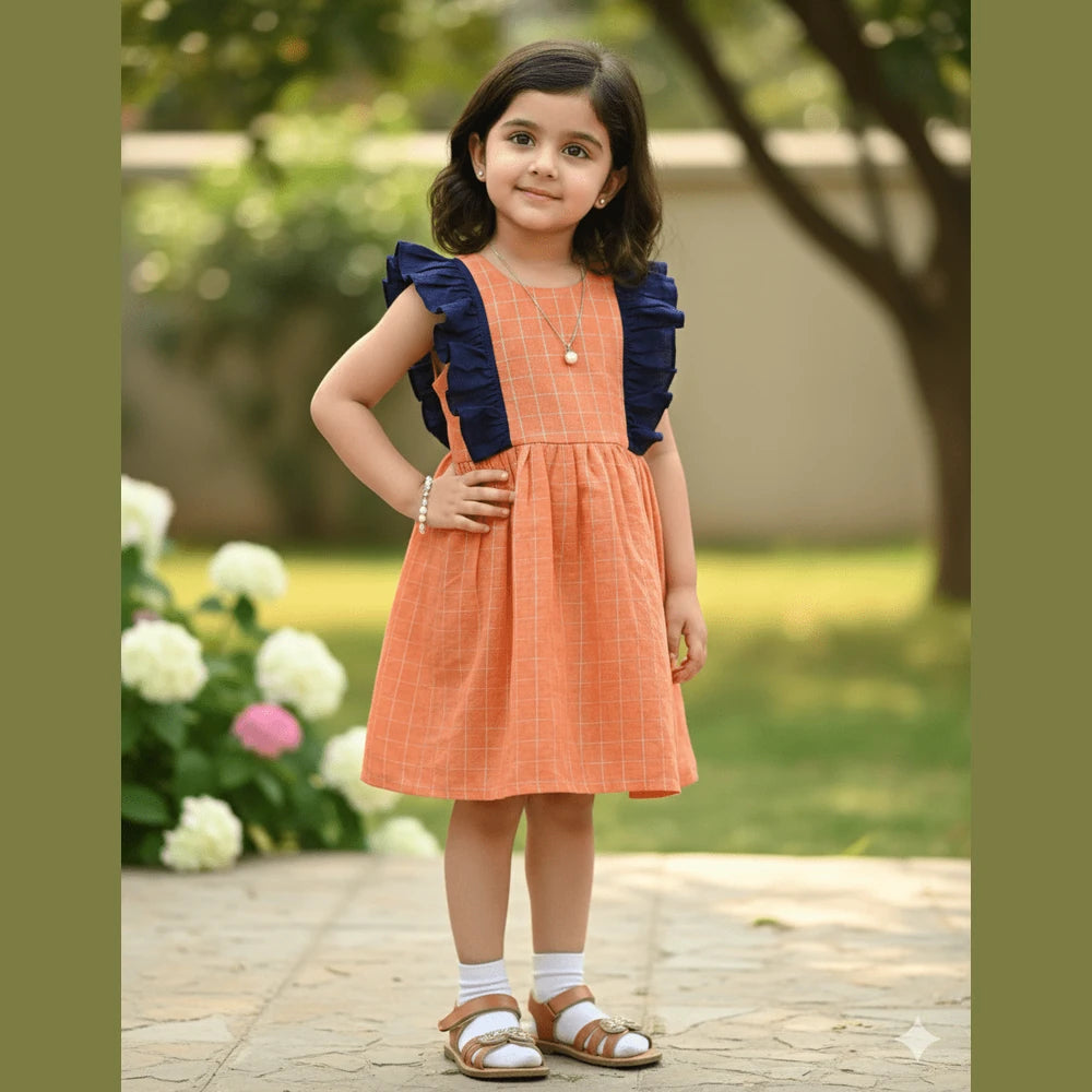 Kids Orange and Navy Party Frock LDF214