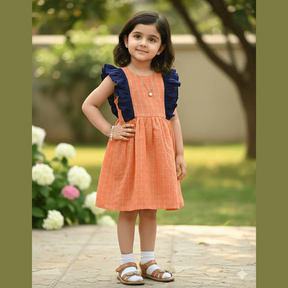 Kids Orange and Navy Party Frock LDF214