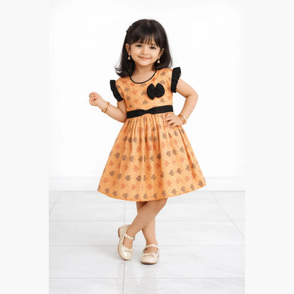 Kids Orange Cotton Frock CF236