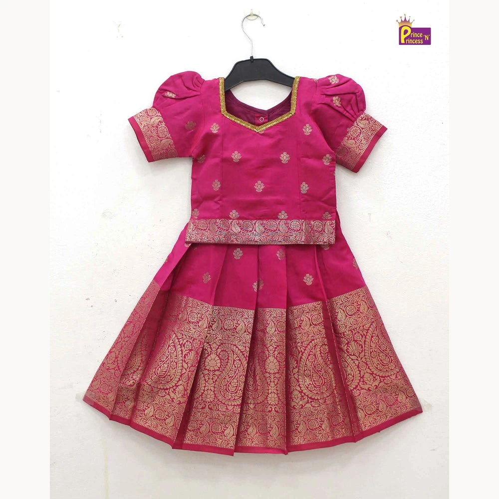 Kids Pattu Pavadai Pink Zari Border PPP1116