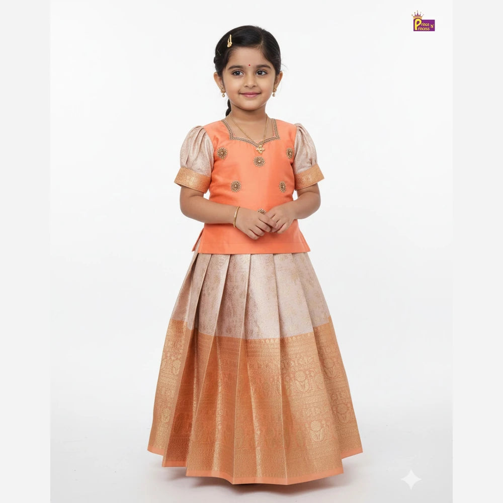Kids Peach Traditional Aari Pattupavadai PPP1956