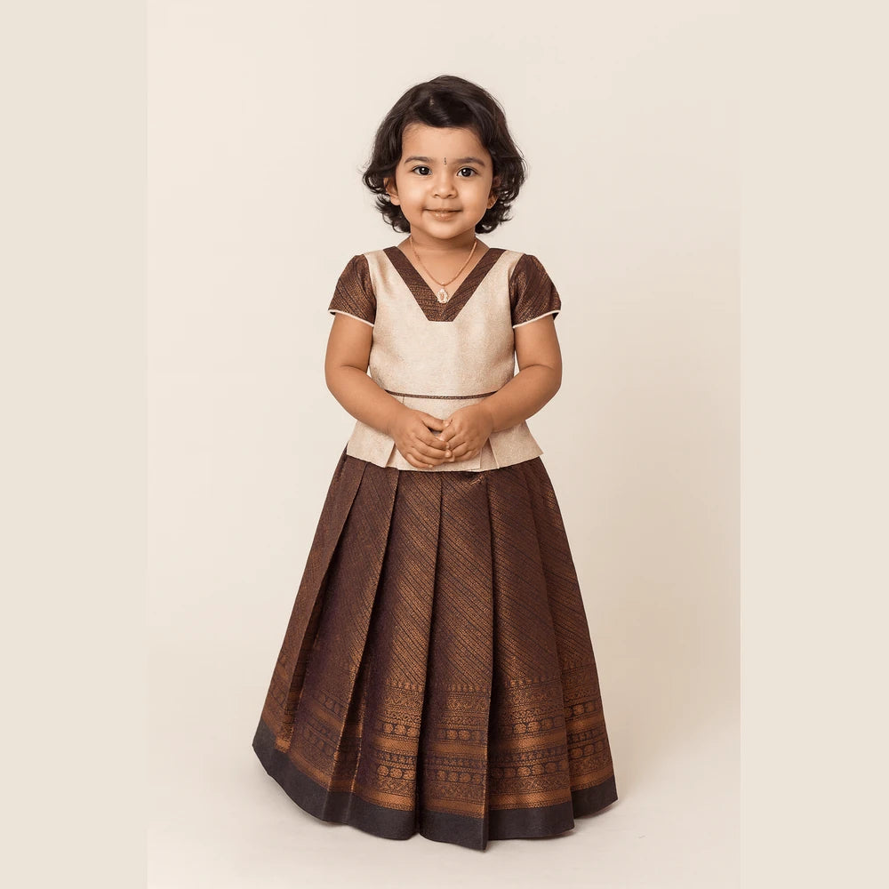 Kids Peach with Copper Traditional Pattupavadai PPP1751