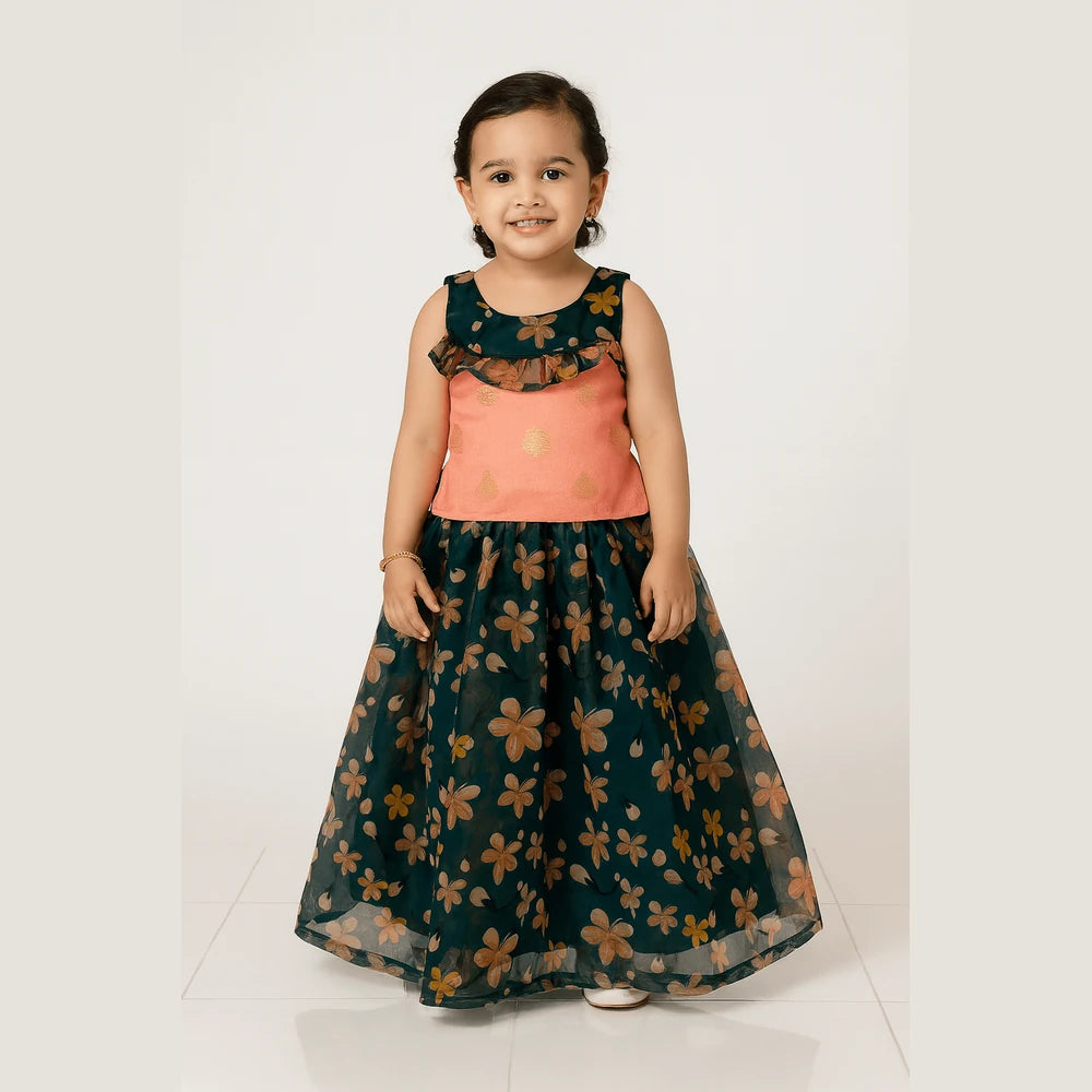 Kids Peach with Green Lehenga Choli LC257