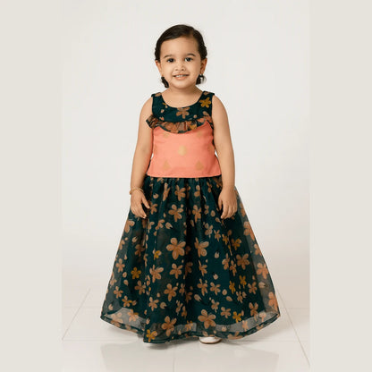 Kids Peach with Green Lehenga Choli LC257