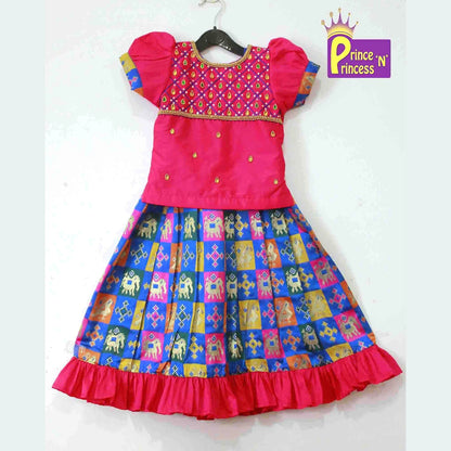 Kids Pink Multi Colour Heavy AARI Work Traditional Pattu Pavadai PPP1006