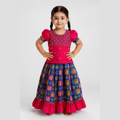 Kids Pink Multi Colour Heavy AARI Work Traditional Pattu Pavadai PPP1006