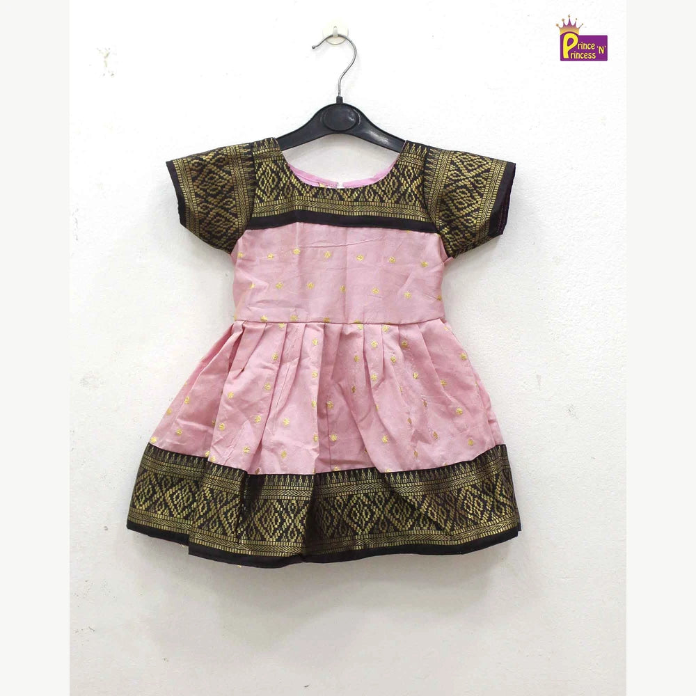 Kids Pink with Brown Party Frock LDF346