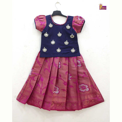 Kids Pink with Navy Traditional Aari Pattupavadai PPP1749