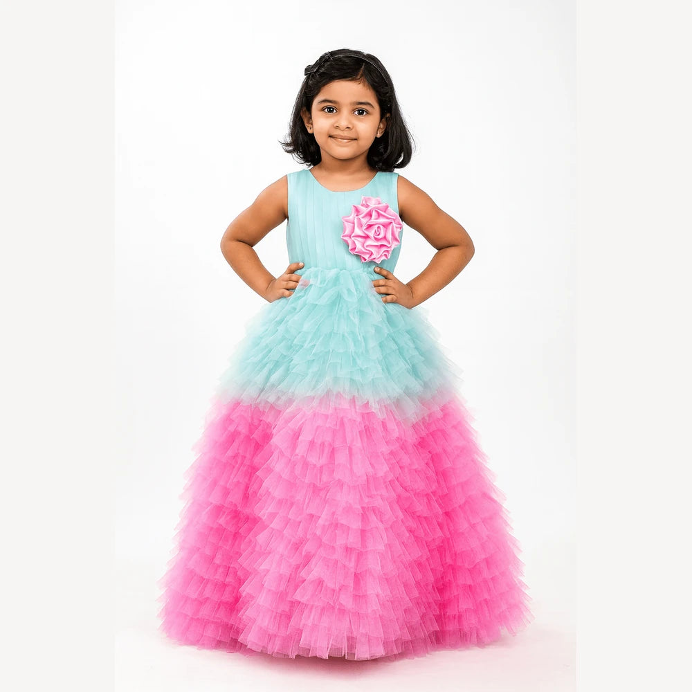 Kids Pink with skyblue Grand Birthday Gown BG136