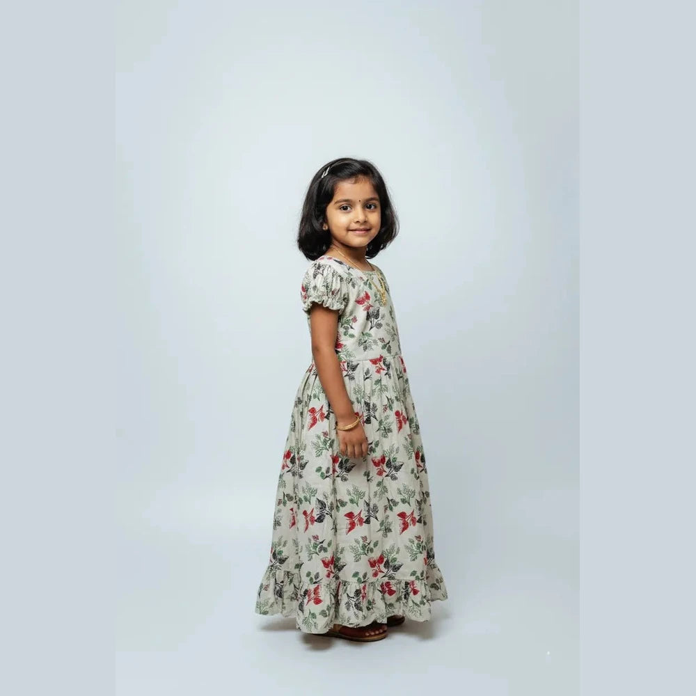 Kids Printed Cotton Frock in Pista Green CF277