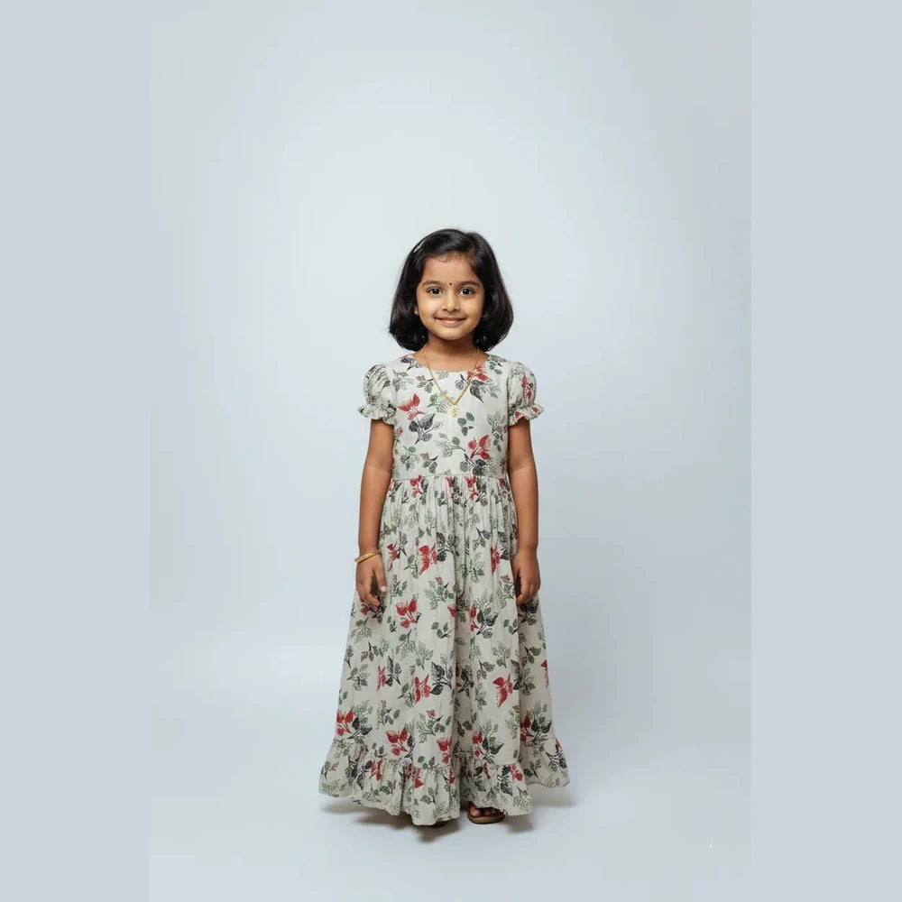 Kids Printed Cotton Frock in Pista Green CF277