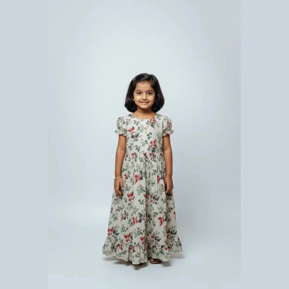 Kids Printed Cotton Frock in Pista Green CF277