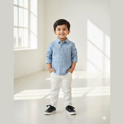 Kids Printed Full Sleeve Shirt in Ash ST073