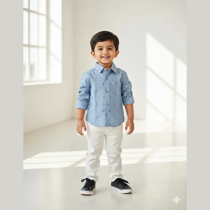 Kids Printed Full Sleeve Shirt in Ash ST073