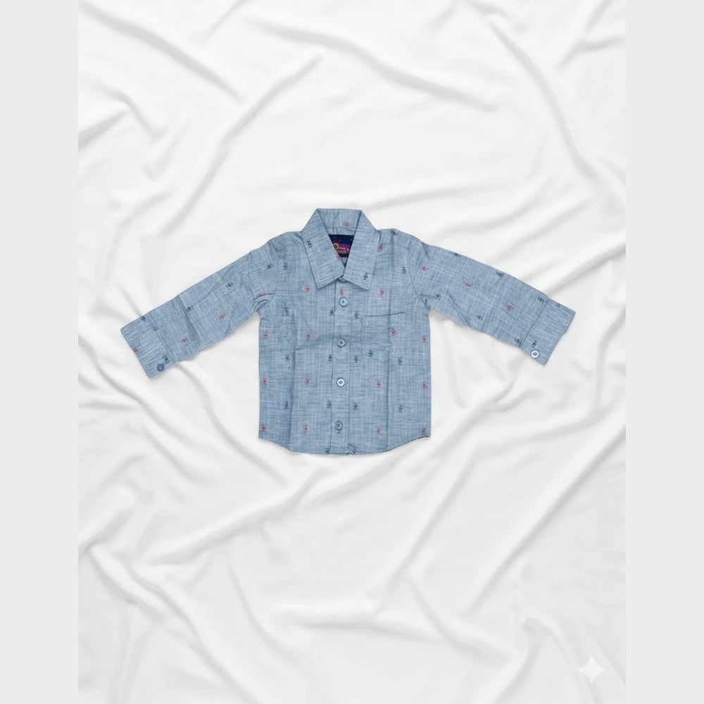 Kids Printed Full Sleeve Shirt in Ash ST073