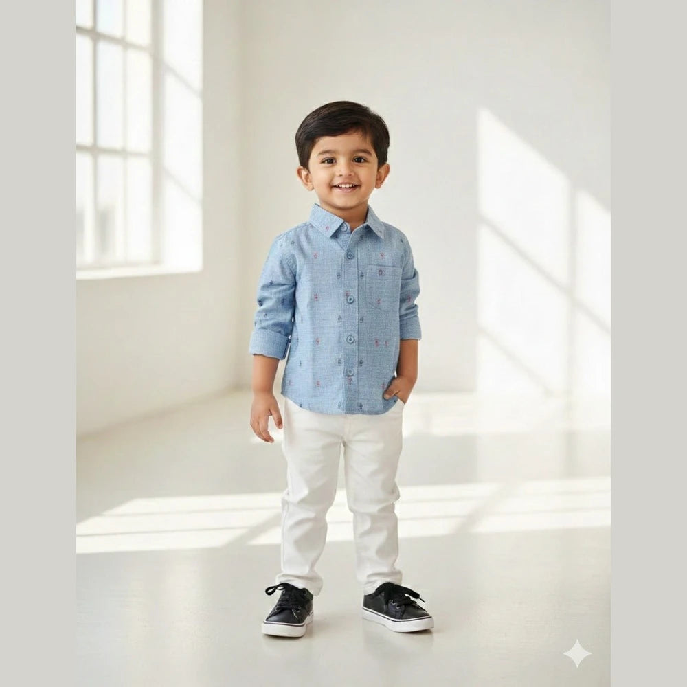 Kids Printed Full Sleeve Shirt in Ash ST073